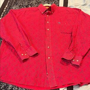 WRANGLER GEORGE STRAIT Men's Red Paisley Long-Sleeve Button-Down Shirt